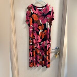Chico's Pink & Orange Floral Travelers Short Sleeve Midi Dress XL